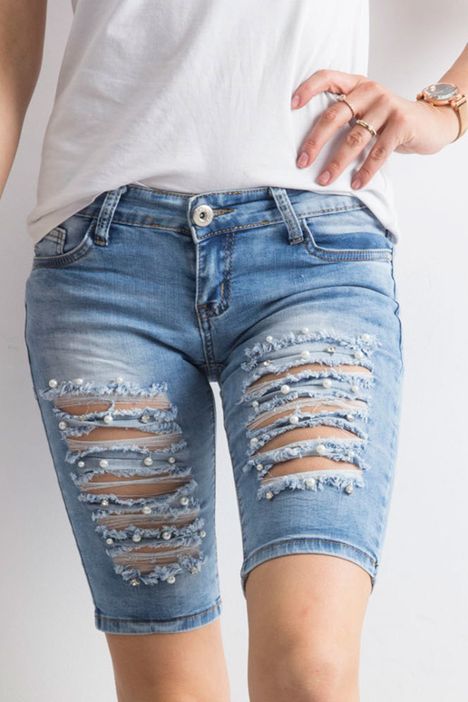 Zili džinsa Bermudu šorti ar caurumiem