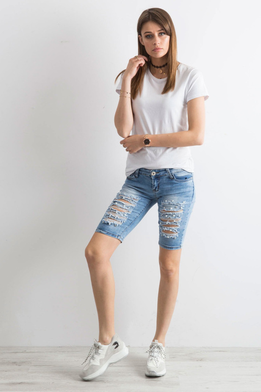 Zili džinsa Bermudu šorti ar caurumiem