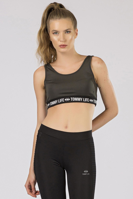 TOMMY LIFE Khaki krāsas sporta tops