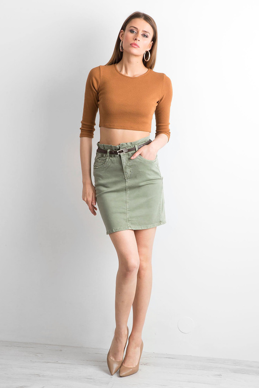 Khaki pieguloši džinsa svārki