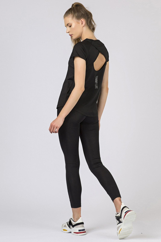 TOMMY LIFE melns sieviešu T-krekls