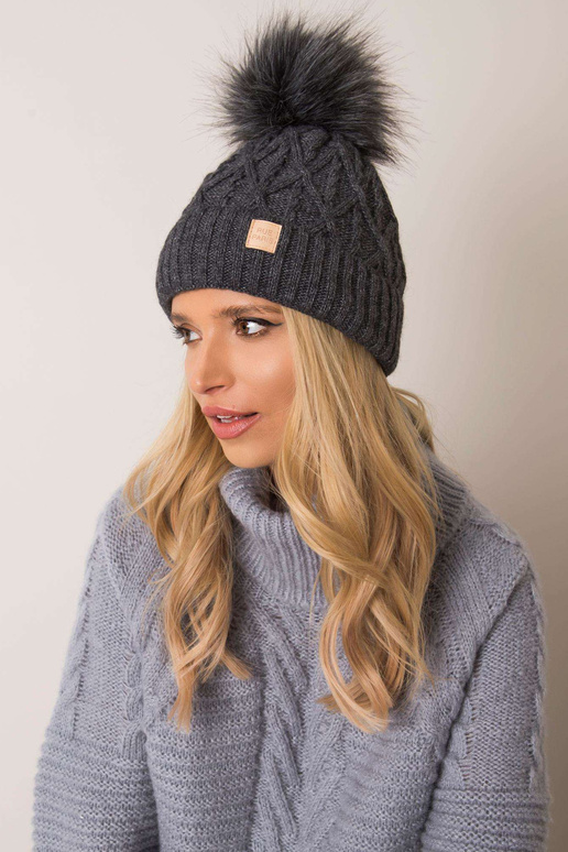 Tumši pelēka cepure ar pomponu RUE PARIS