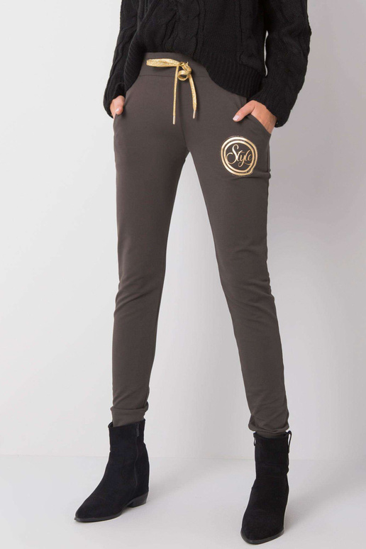 Tumšas haki krāsas treniņbikses Stilīgas