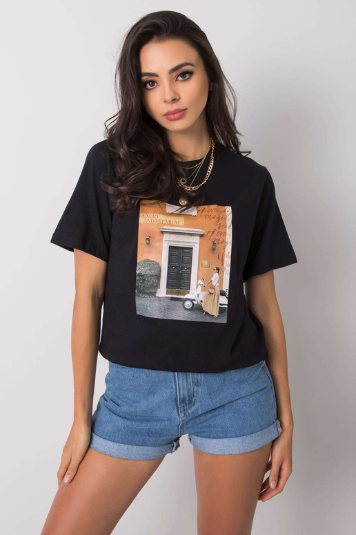 Melns T-krekls ar Gloria apdruku