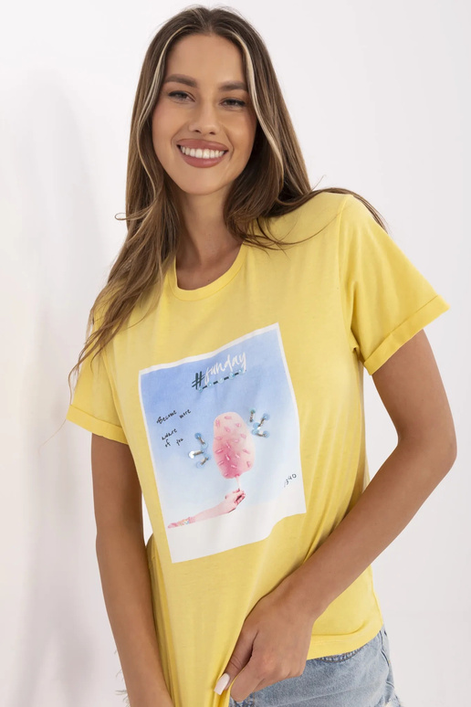 Dzeltens Kadi kokvilnas T-krekls