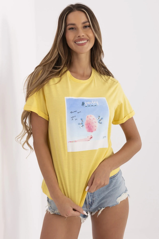 Dzeltens Kadi kokvilnas T-krekls