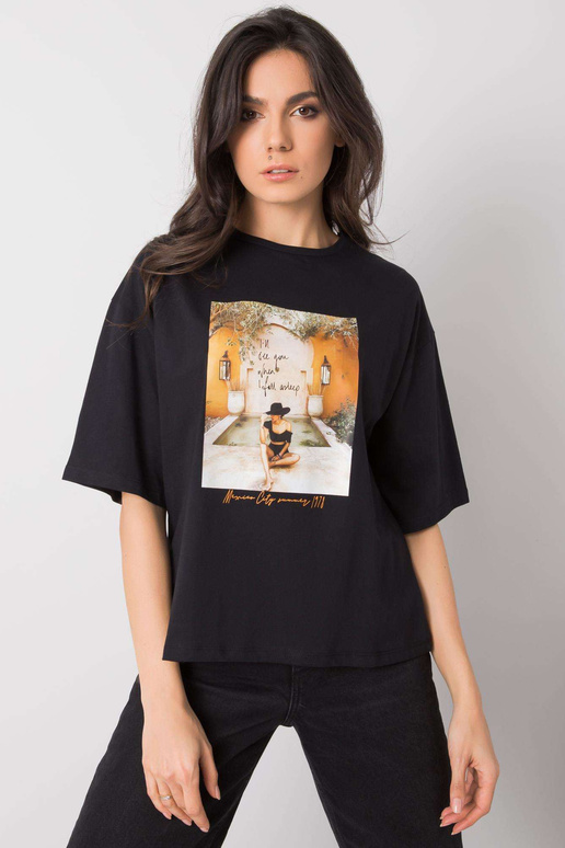 Melns sieviešu T-krekls ar Morris...