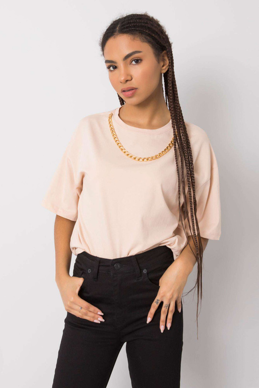 Persiku krāsas kokvilnas t-krekls...