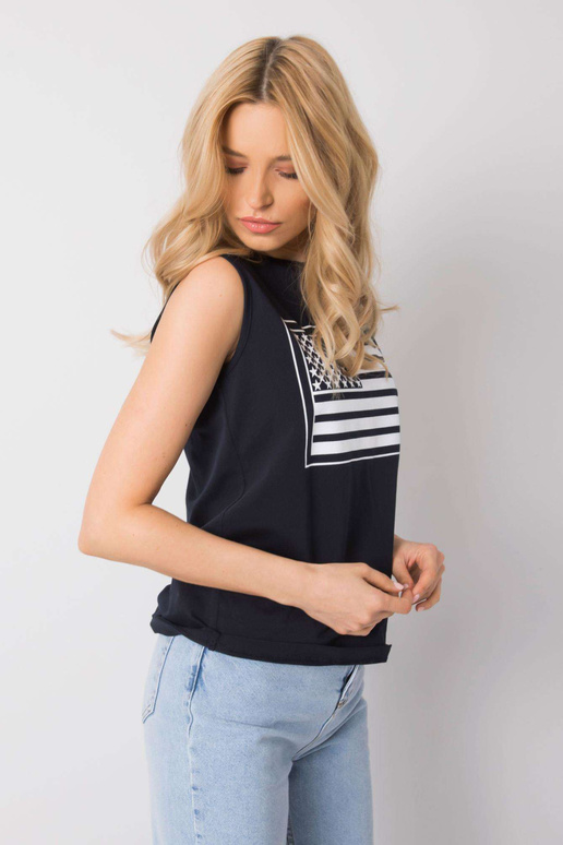 Tumši zils tops ar apdruku Petra RUE...