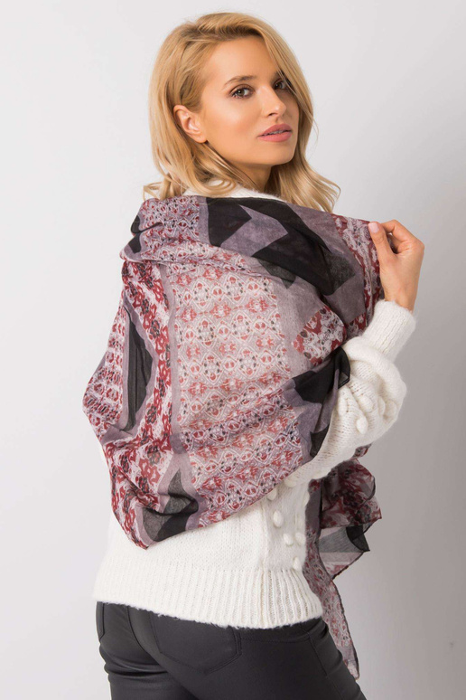 Pelēks-bordo šalle ar rakstiem