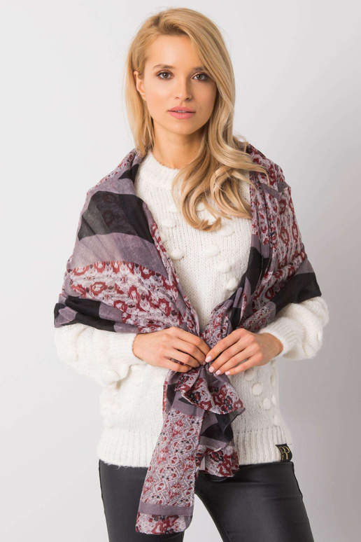 Pelēks-bordo šalle ar rakstiem