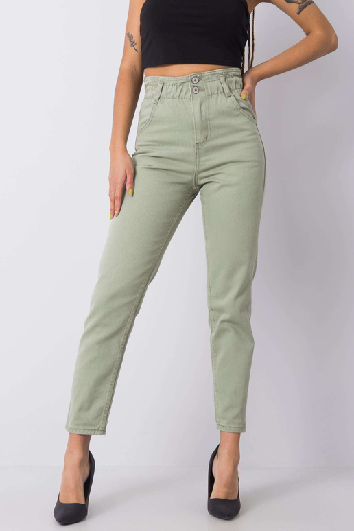 Haki krāsas džinsi ar augstu...