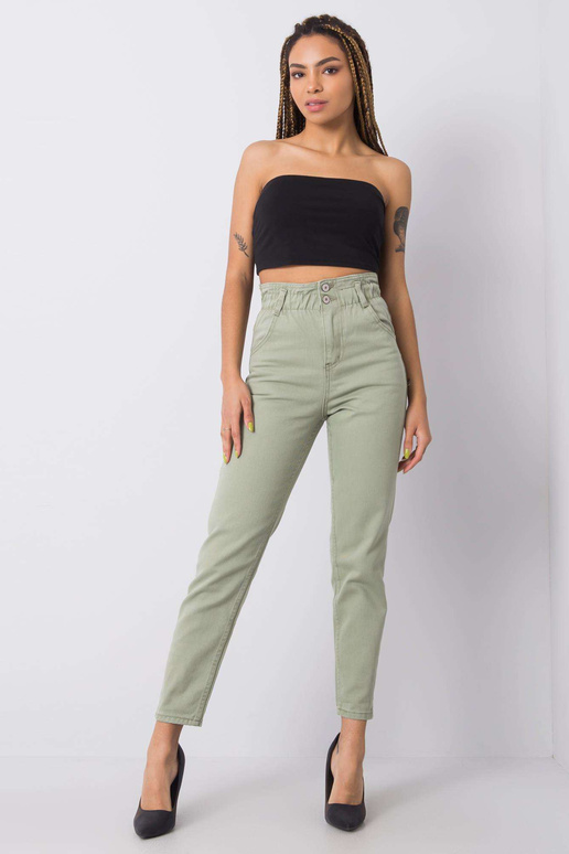 Haki krāsas džinsi ar augstu...