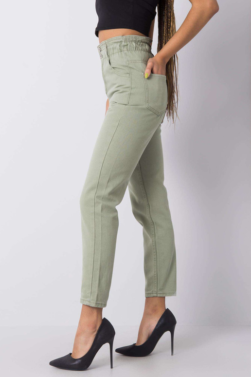 Haki krāsas džinsi ar augstu...