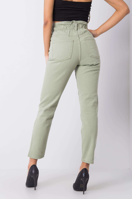 Haki krāsas džinsi ar augstu...