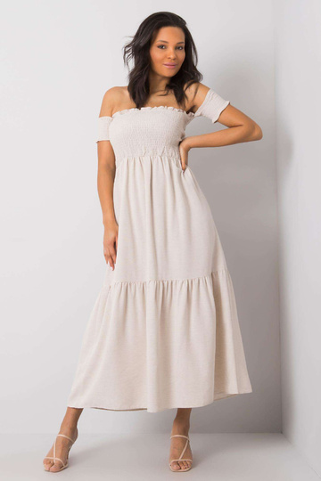 Bēša kleita ar volāniem...