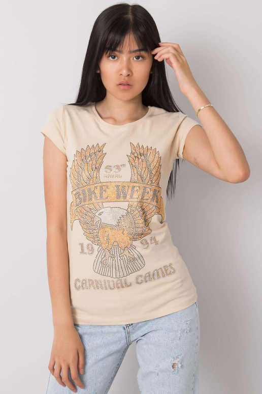 Bēšs T-krekls ar Haley aplikāciju