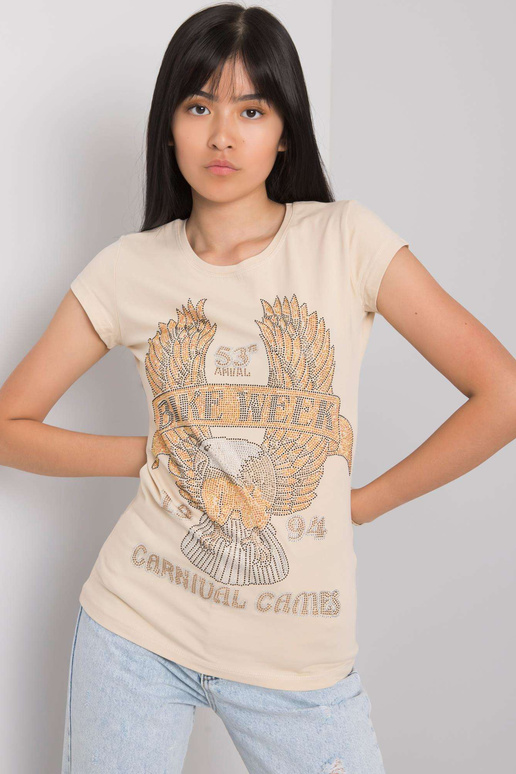 Bēšs T-krekls ar Haley aplikāciju