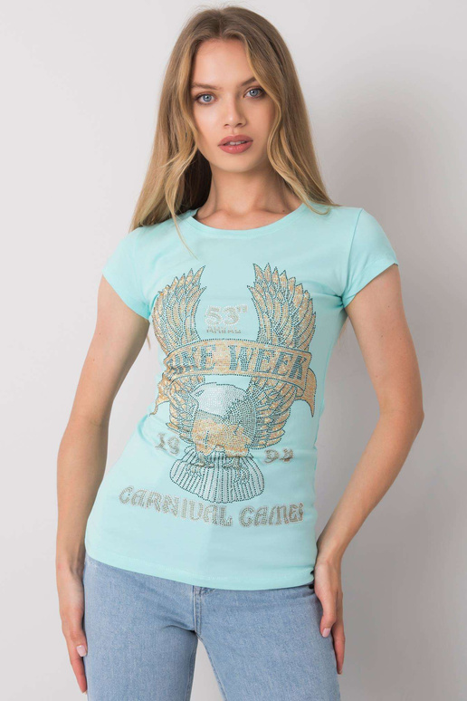 Gaiši zils T-krekls ar Haley aplikāciju