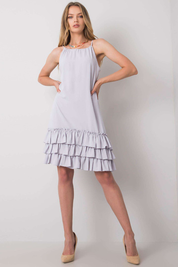 Gaiši pelēka volānu kleita...