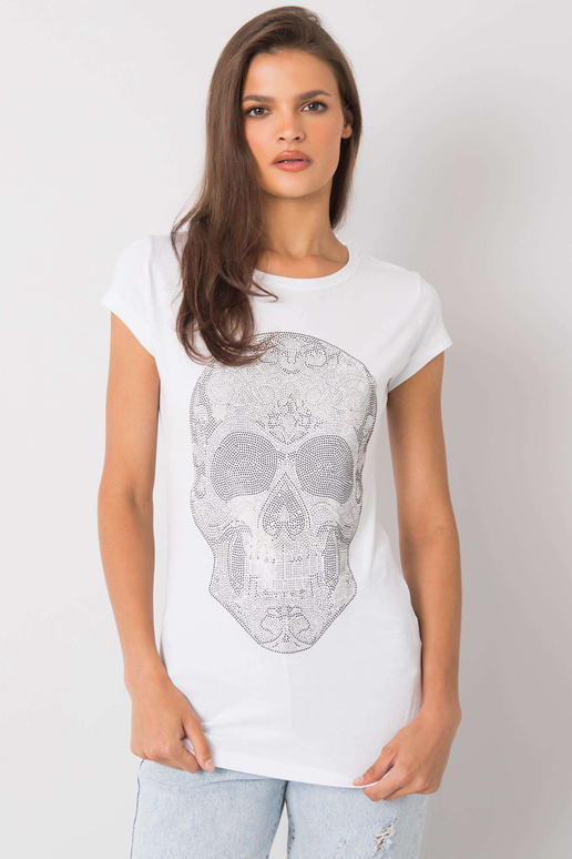 Balts T-krekls ar Skull aplikāciju
