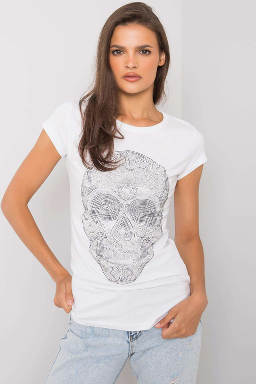 Balts T-krekls ar Skull aplikāciju