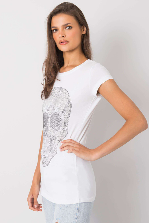 Balts T-krekls ar Skull aplikāciju