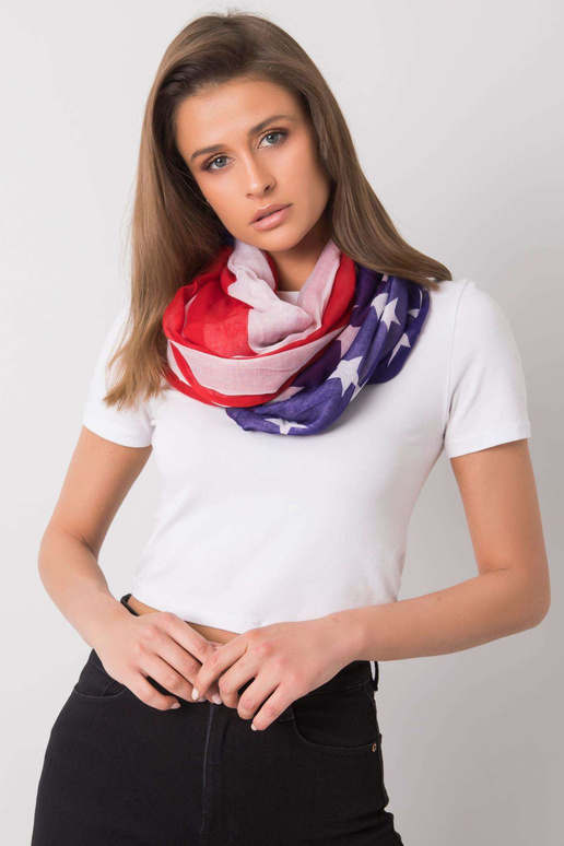 Balts-sarkans šalle ar apdruku