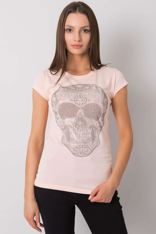 Gaiši rozā t-krekls ar Skull aplikāciju