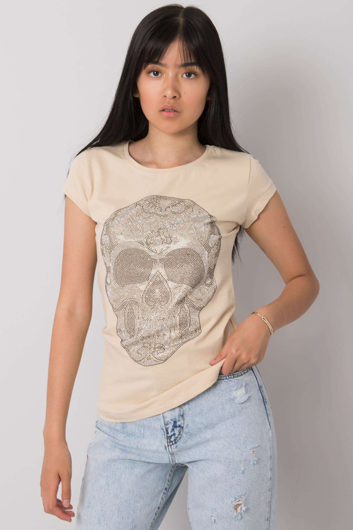 Bēšs t-krekls ar Skull aplikāciju