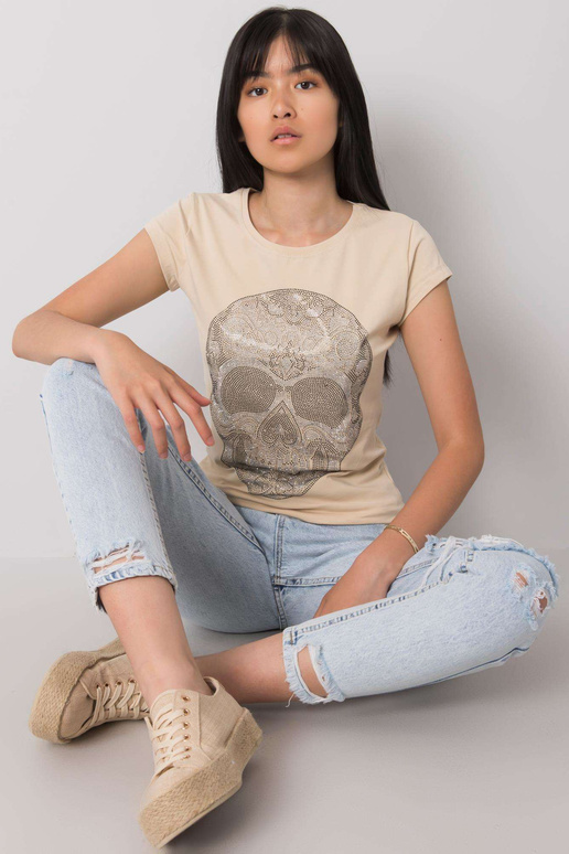 Bēšs t-krekls ar Skull aplikāciju