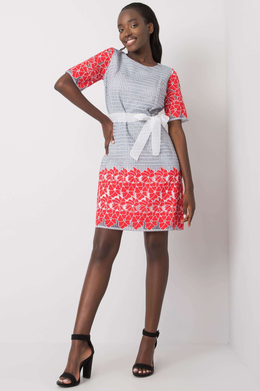 Pelēka un sarkana raksta kleita Katya