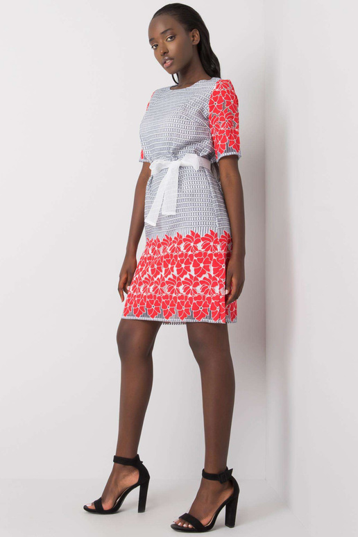 Pelēka un sarkana raksta kleita Katya