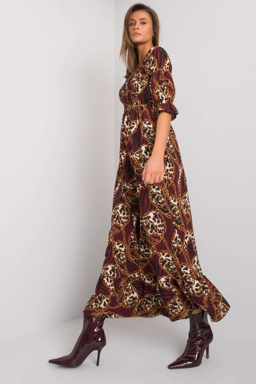 Burgundijas maksi kleita ar flounces...