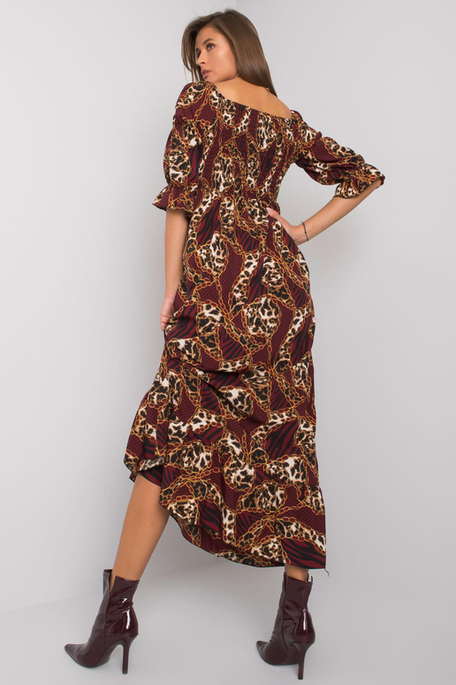 Burgundijas maksi kleita ar flounces...