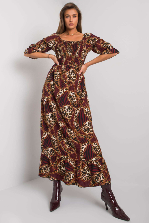 Burgundijas maksi kleita ar flounces...