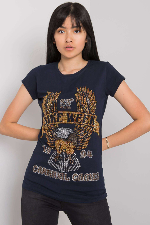 Tumši zils T-krekls ar Haley aplikāciju