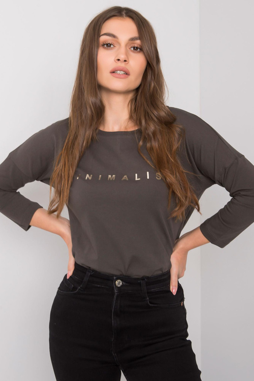 Tumša haki krāsas kokvilnas blūze ar...