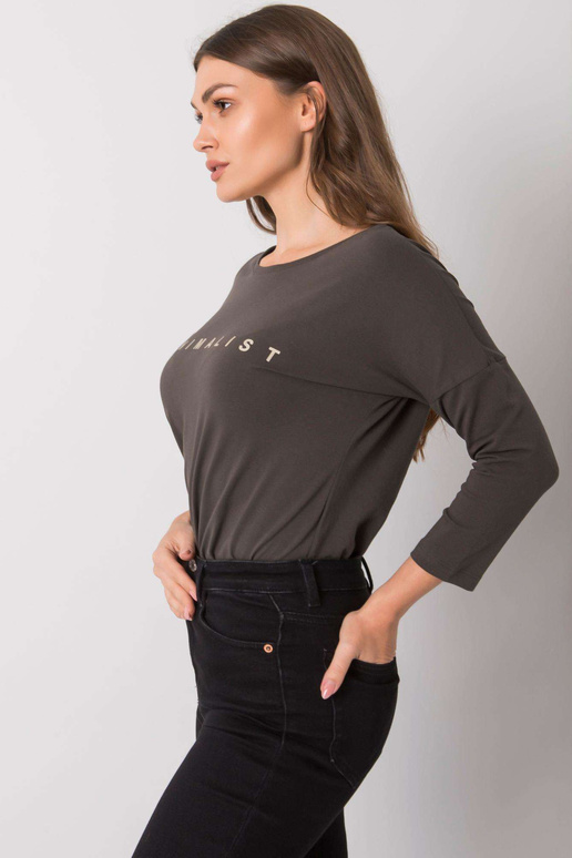 Tumša haki krāsas kokvilnas blūze ar...