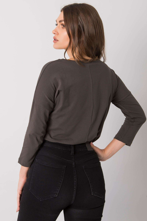 Tumša haki krāsas kokvilnas blūze ar...