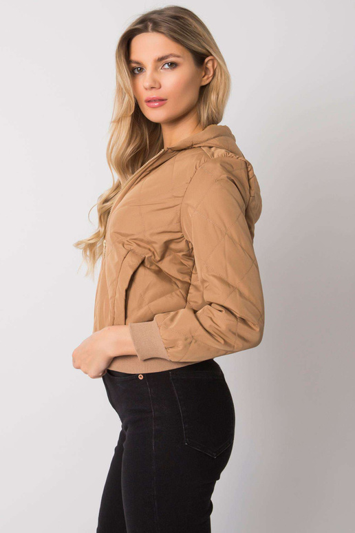 Tumši bēša stepēta jaka ar kapuci Larah