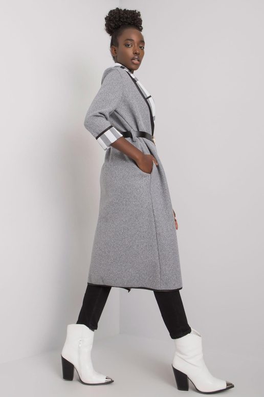 Pelēks melanžs mētelis ar jostu Annis