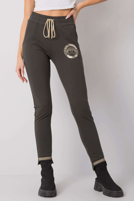 Tumšas haki krāsas treniņbikses ar...