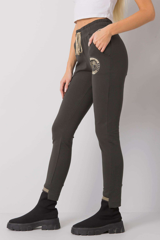 Tumšas haki krāsas treniņbikses ar...