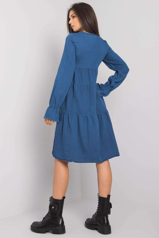 Tumši zila volānu sieviešu kleita...