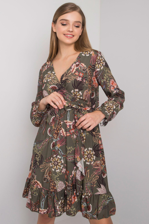 Haki krāsas V veida kakla kleita...