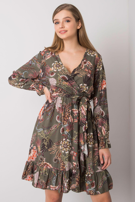 Haki krāsas V veida kakla kleita...