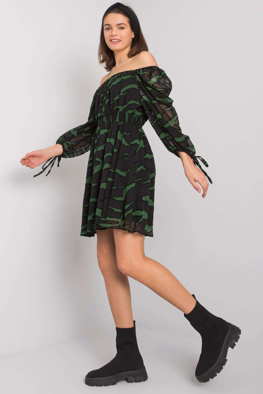 Melna un zaļa spāņu kleita ar...