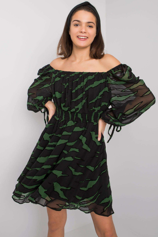 Melna un zaļa spāņu kleita ar...