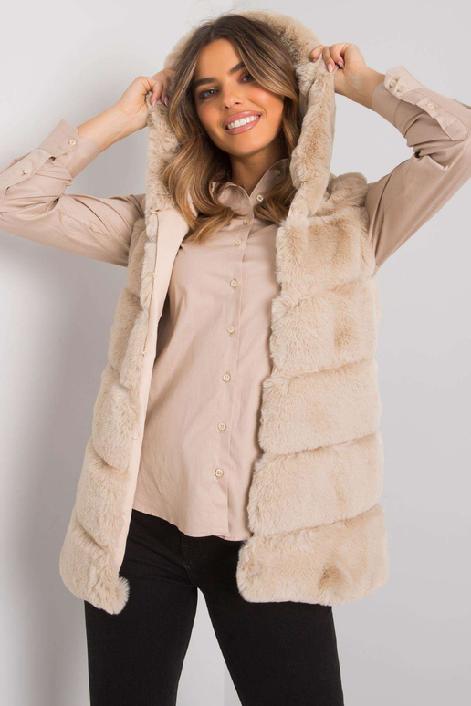 Bēša kažokādas veste ar kapuci Foggia...